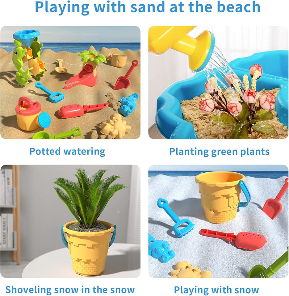 4-in-1 Sand Water Table, 32PCS Sandbox Table with Beach Sand Water Toy